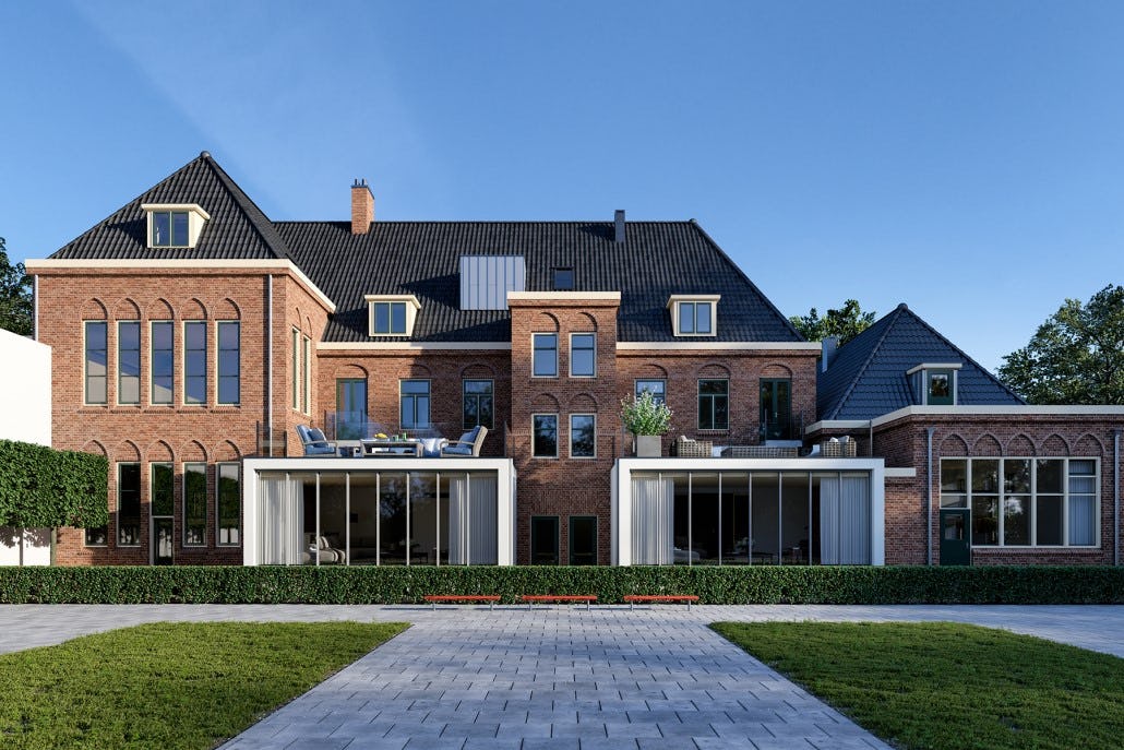 Het voormalige klooster dat voorzien wordt van warmtepompen.