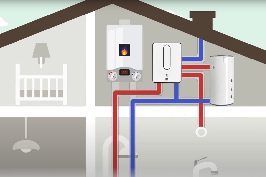 Schematische voorstelling installatie met modul-AIR Combi van Inventum.