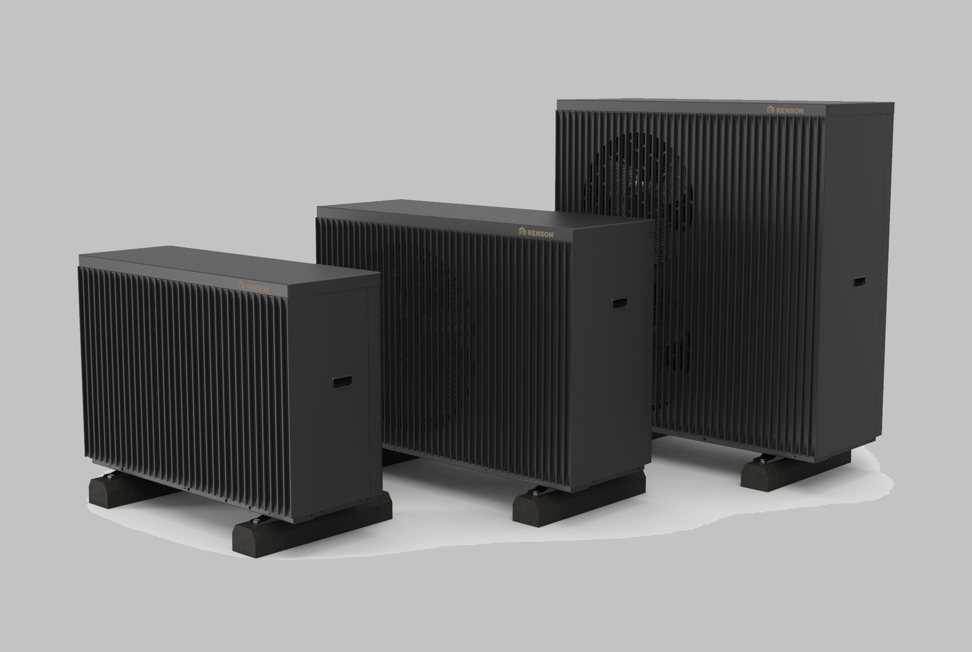 De drie versies (vermogens) van de nieuwe warmtepomp van Renson.