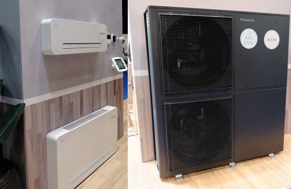 De nieuwe warmtepompen van Panasonic, met de Aquarea Loop links en de Big Aquarea rechts.