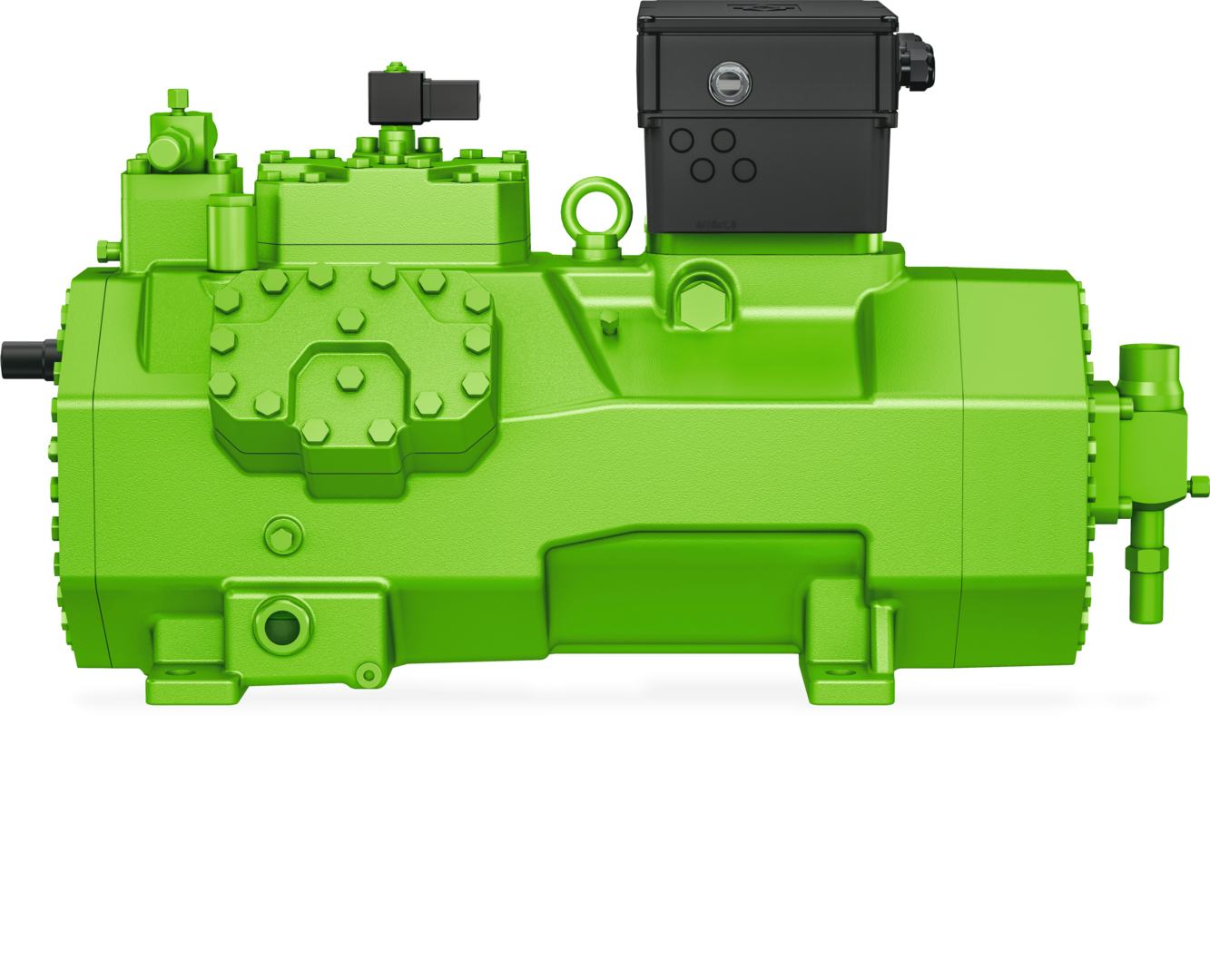 Semi-hermetische 6 cilinder voor CO2- transkritische toepassing van Bitzer, voorzien van een LSPM motor en IQ-module (type 6FTE-35LK).