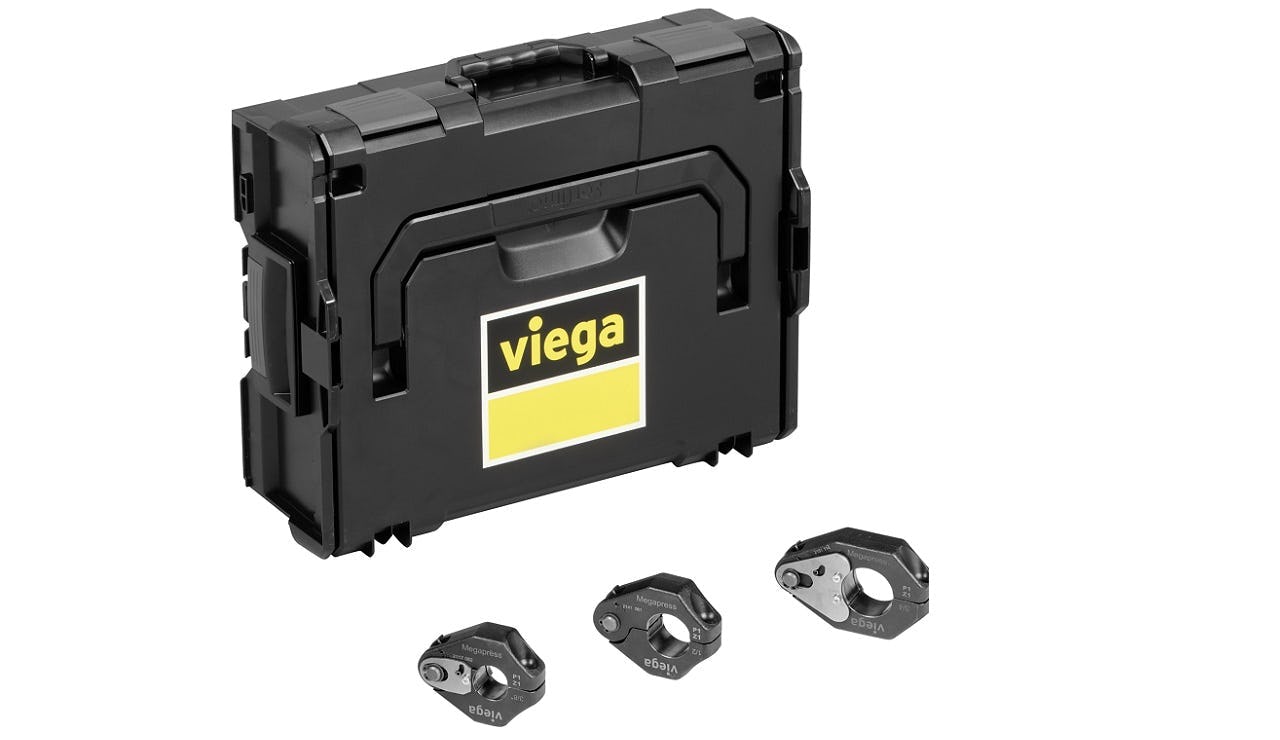 De nieuwe Megapress-persringset van Viega omvat de persringen 3/8, 1/2 en 3/4.