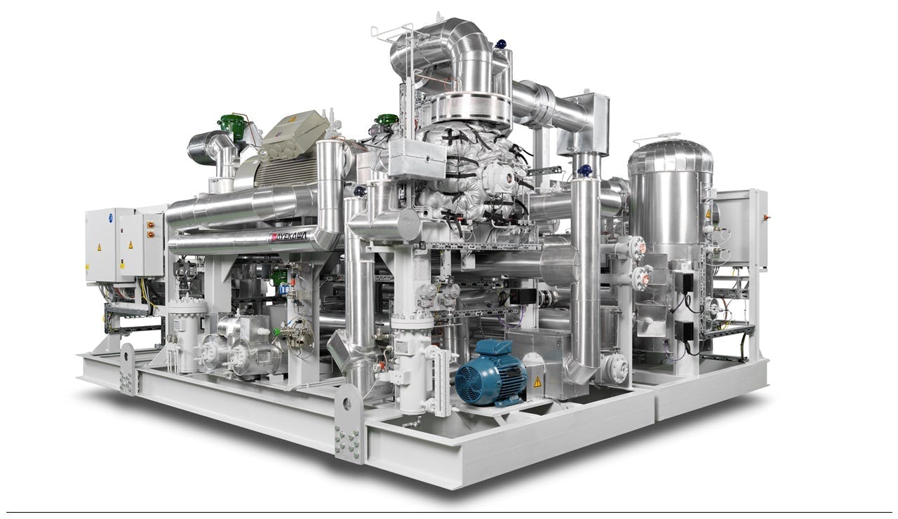 De 1MW-warmtepomp die momenteel een testprogramma draait in het Carnot-lab (beeld Mayekawa).