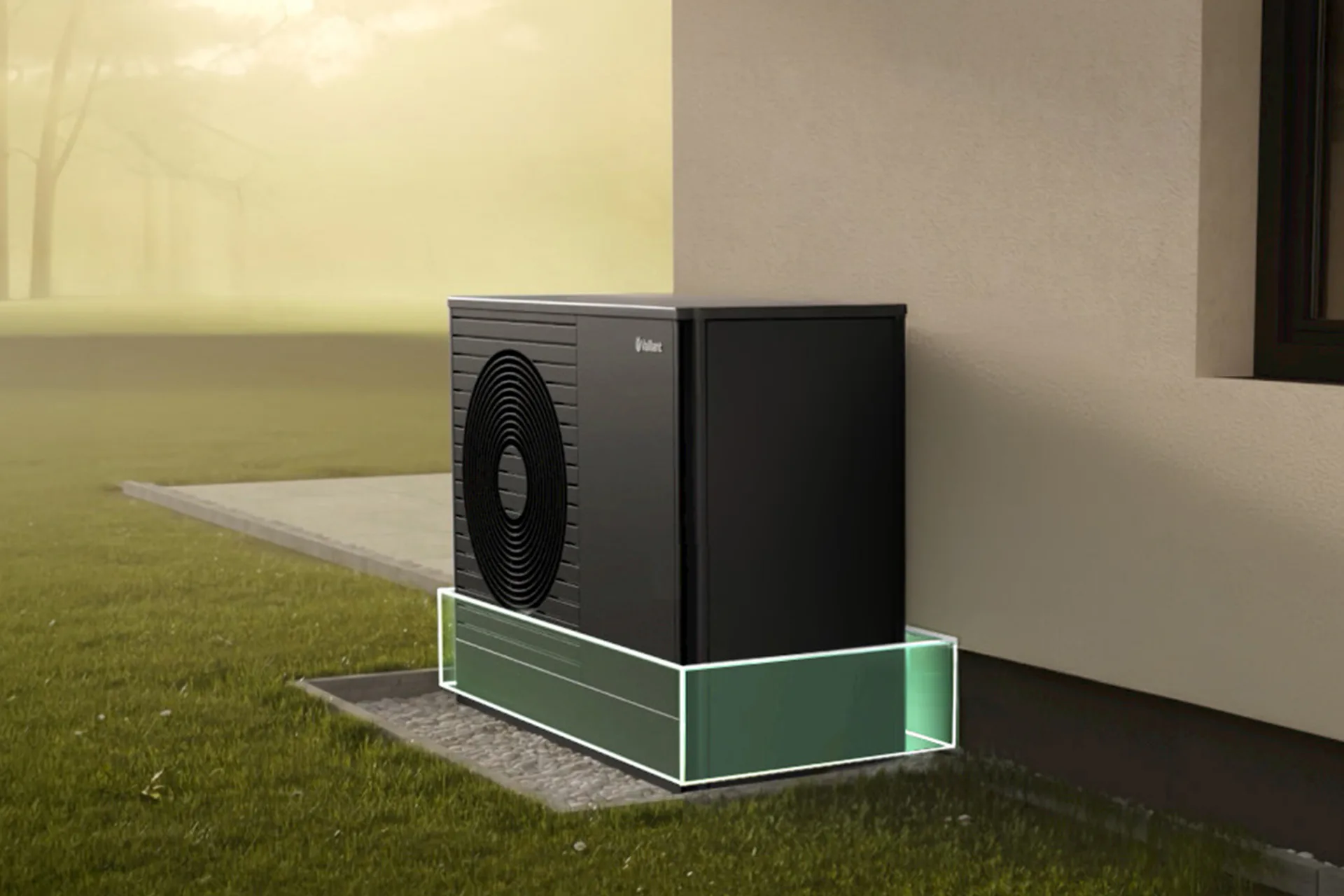 De veiligheidszone van een wandgeplaatste aroTHERM pro met FSF ingeschakeld.